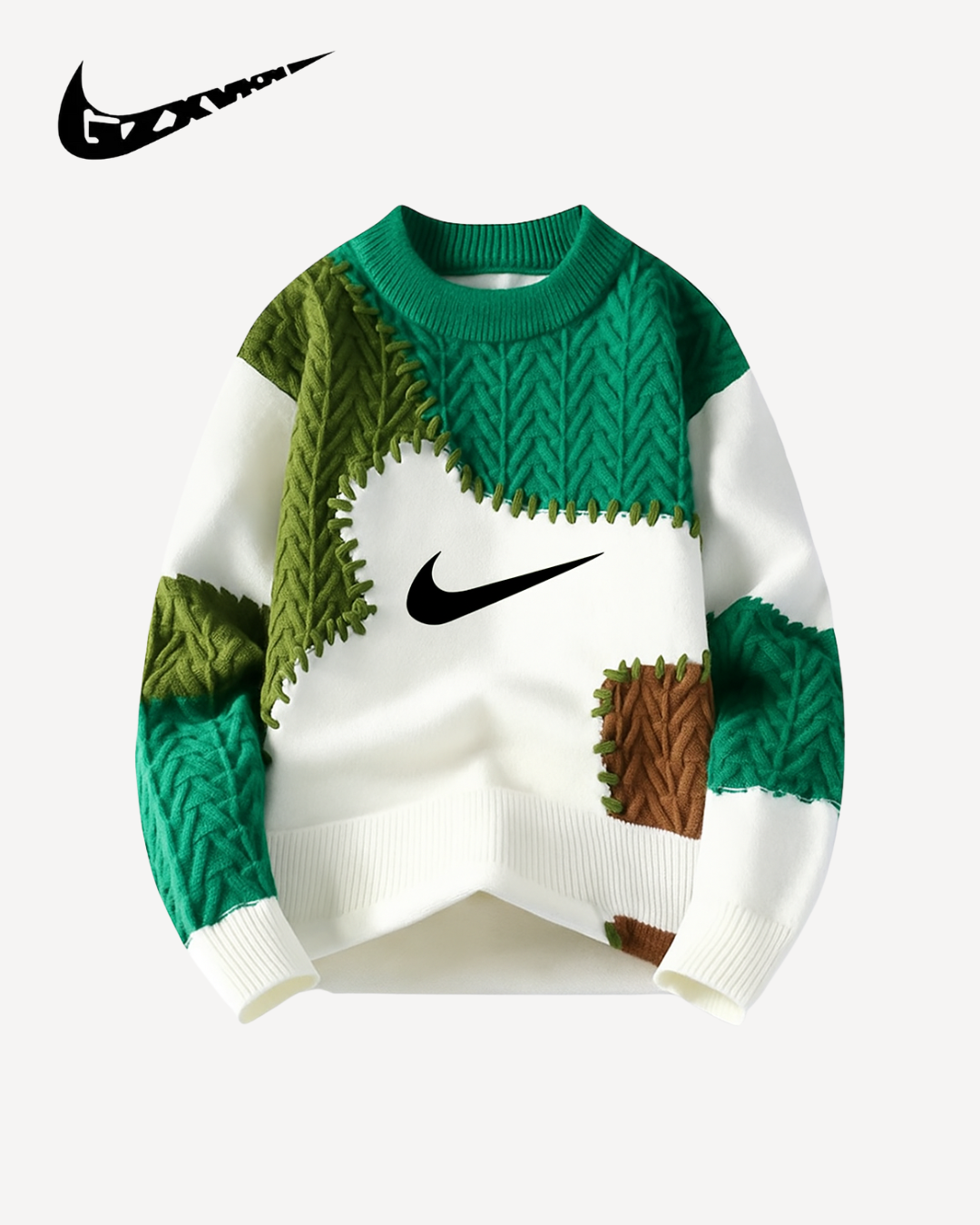 NK – Pull Patchwork à Maille Torsadée Col Rond