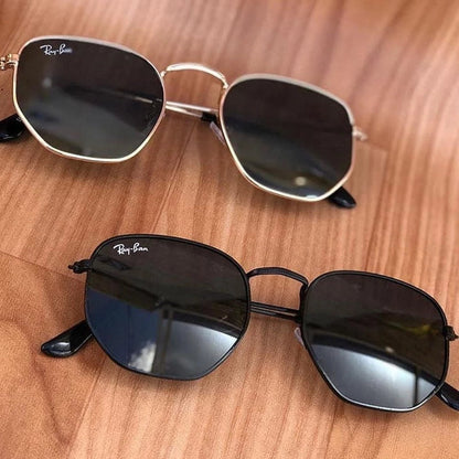 Lunettes de Soleil Hexagonales RB Unisexe avec Protection UV400 + Étui en Cuir Synthétique