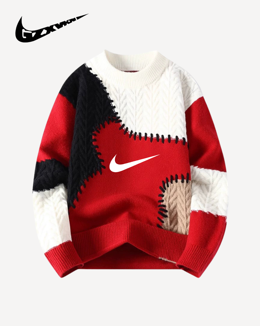 NK – Pull Patchwork à Maille Torsadée Col Rond