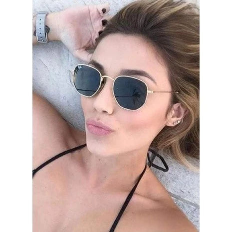 Lunettes de Soleil Hexagonales RB Unisexe avec Protection UV400 + Étui en Cuir Synthétique